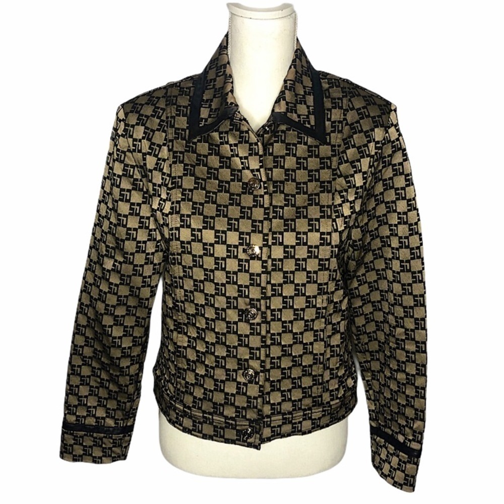 Vintage St. John Monogram Logo Jacket with Leather Trim